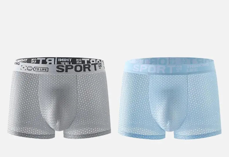 Breathable Mesh Youth Boxer Shorts Letter Print Belt Mens Underwear UltraThin Quick Drying Underpants Seamless Male Boxer Briefs