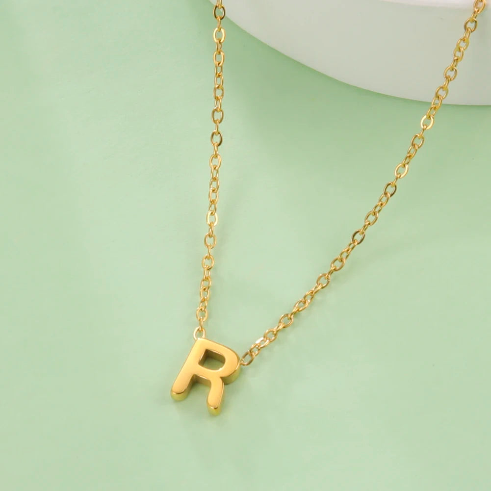 Cazador Minimalist Initial A-Z Letter Necklace for Women Alphabet Stainless Steel Choker Chains Jewelry Birthday Gift Wholesale