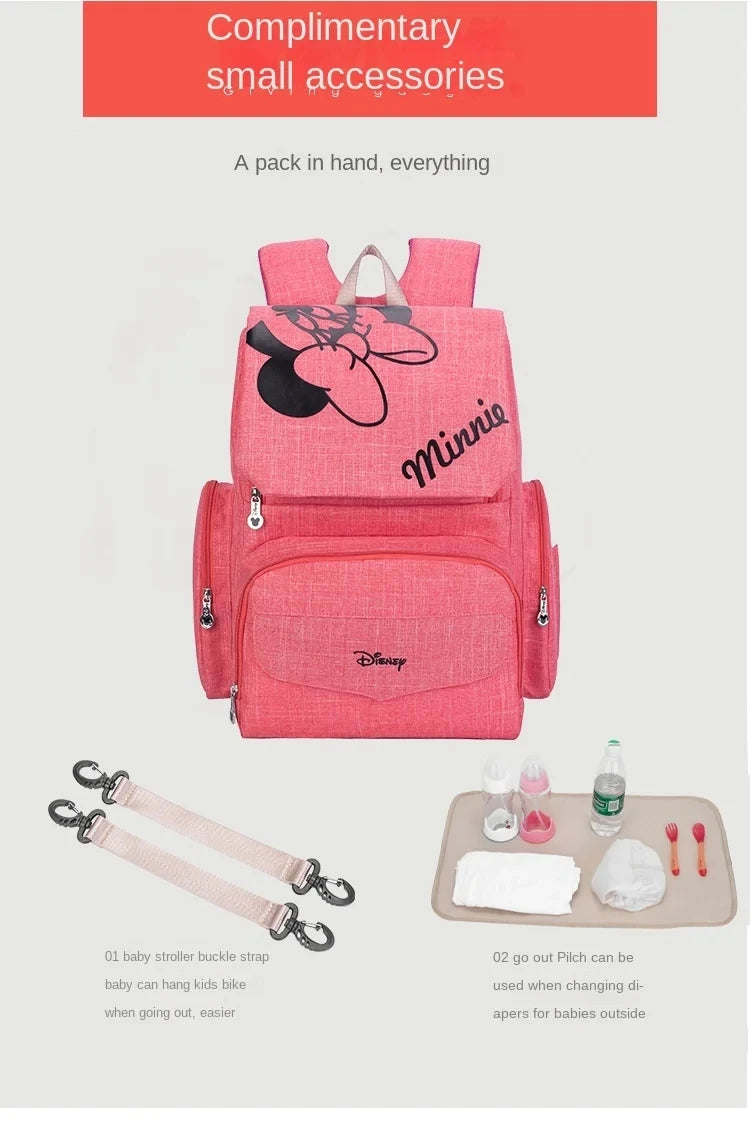Disney Mickey Original New Diaper Bag Backpack Cartoon Baby Bag Large Capacity Baby Diaper Bag Multi Functional High Quality