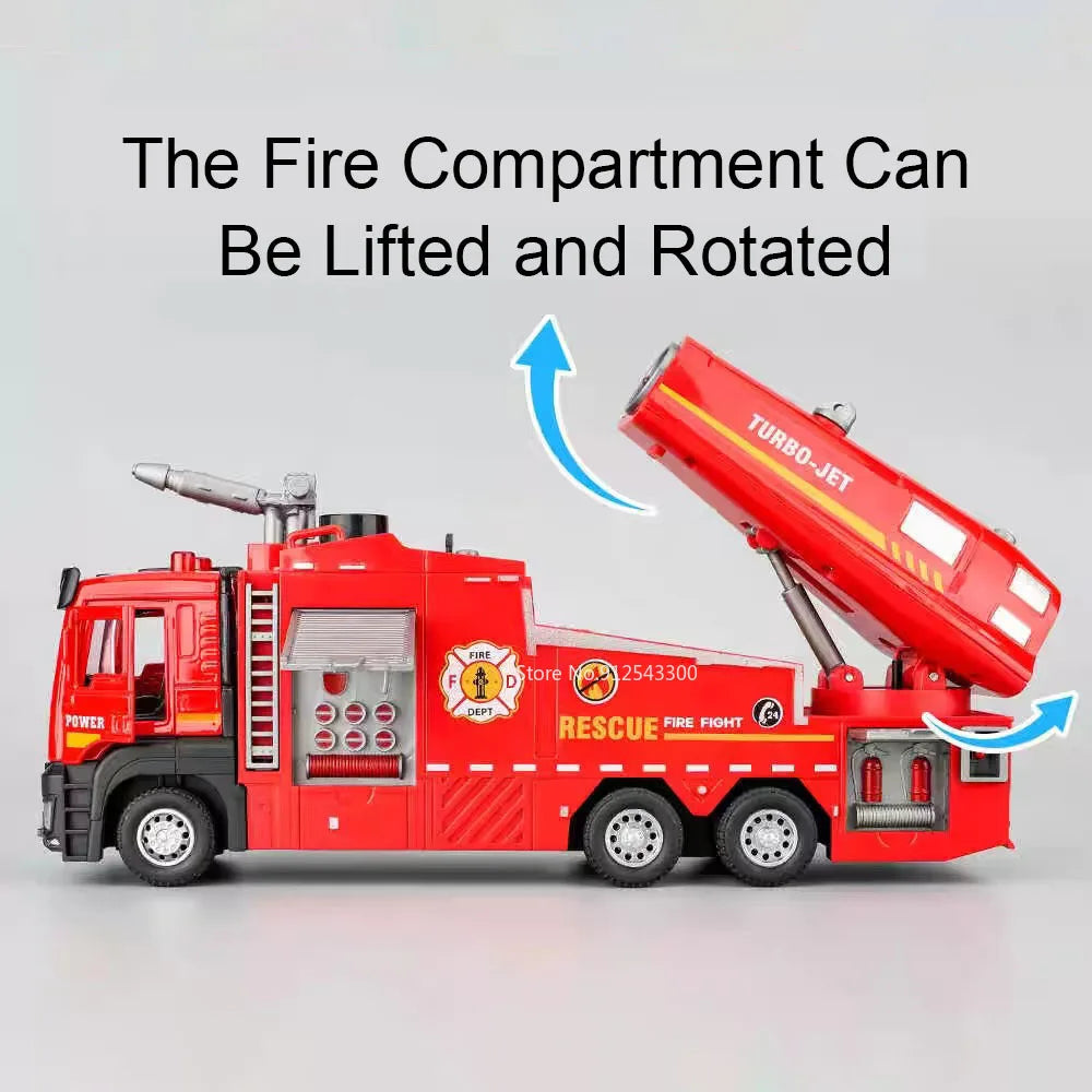 1:32 Scale Water Spray Fire Truck Model Ladder Trucks Toy Car Sound Light Pull Back Doors Opened Vehicle Collection Boys Gift