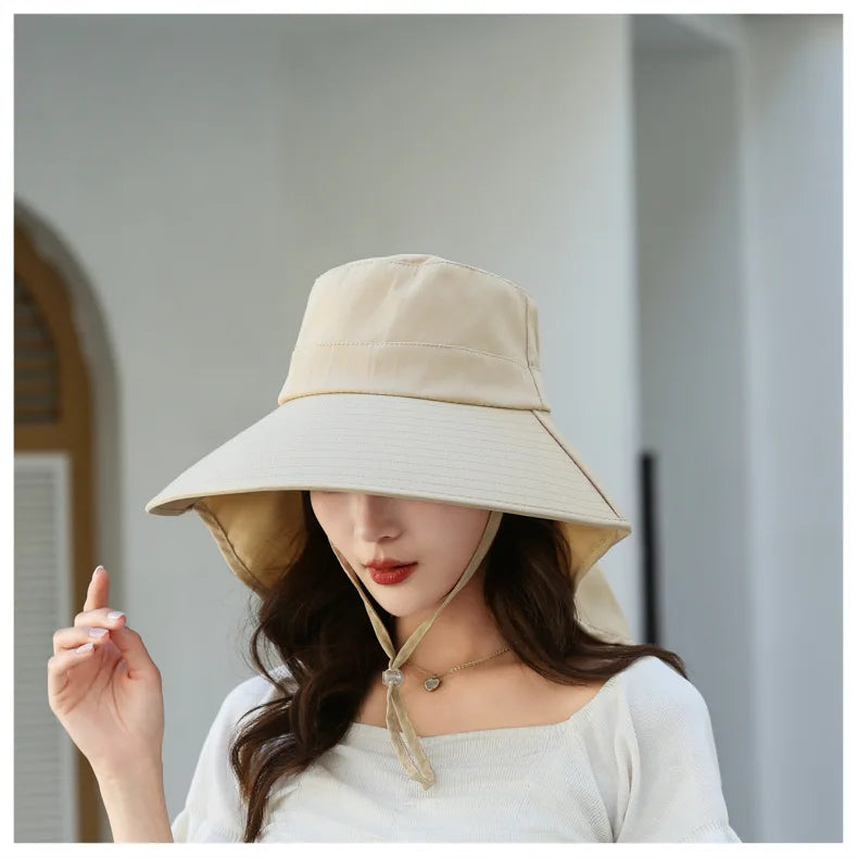 Outdoor Sun Bucket Hat for Women Girls Fishing Hat Wide Brim Bucket Hat with Neck Cover 50+ UPF Protection Safari Cap