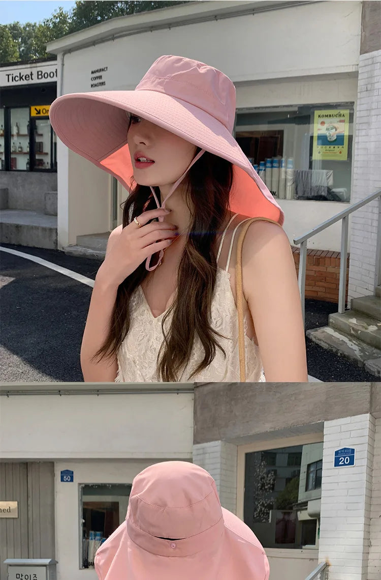 Outdoor Sun Bucket Hat for Women Girls Fishing Hat Wide Brim Bucket Hat with Neck Cover 50+ UPF Protection Safari Cap