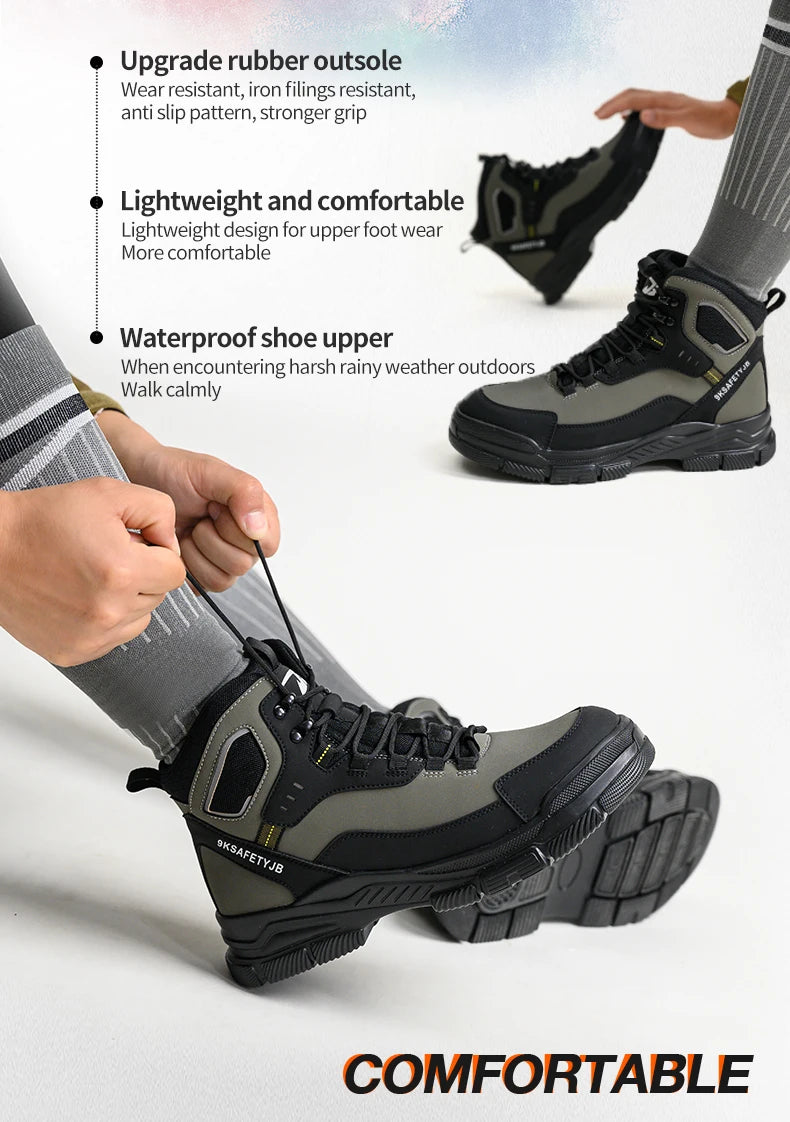 Man Safety Shoes Puncture-Proof Work Sneaker Waterproof Work Shoes Steel Toe Shoes Safety Boots Indestructible Shoes Lightweight