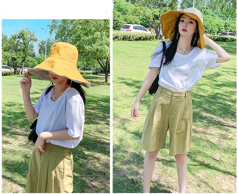 Wide Brim UPF 50+ Sun Hat Women Anti-UV Protection Hiking Fisherman Cap Fold Summer Solid Beach Hat 2024 Double sided Sun hat