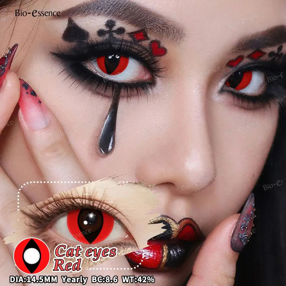 Bio-essence 2Pcs Cosplay Colored Contact Lenses Crazy White Contact Lenses Anime Black Eye Lenses Halloween Beauty Makeup Lens