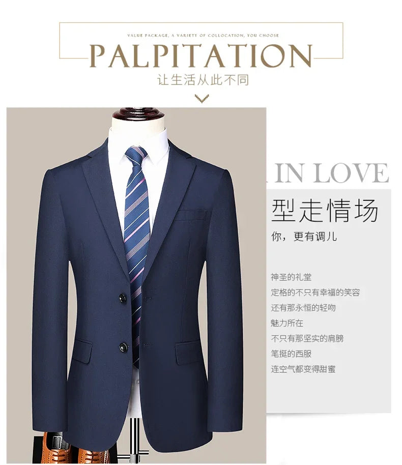 Men's 2024 Slim-fit Two-button Business Suit Professional Work Formal Two-piece Set Trousers Included S-6XL