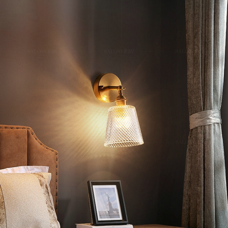 Copper Living Room Bedroom Crystal Wall Lamp, All Copper Single Head