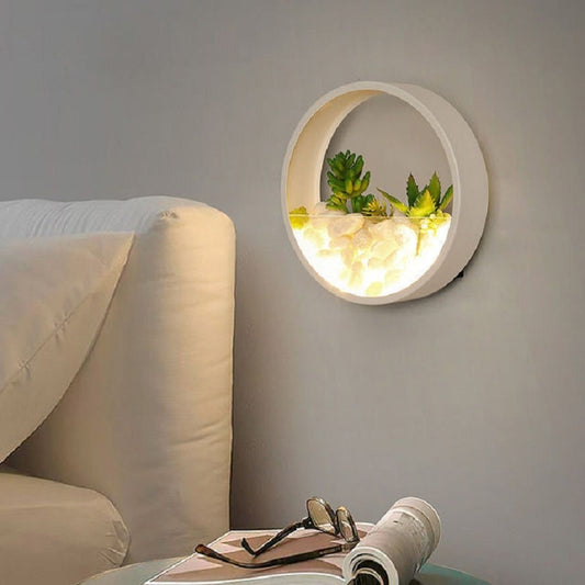 Living Room Background Wall Bedroom Bedside Round Succulent Garden Decorative Wall Lamp, 20 x 5 cm, 30 x 5 cm
