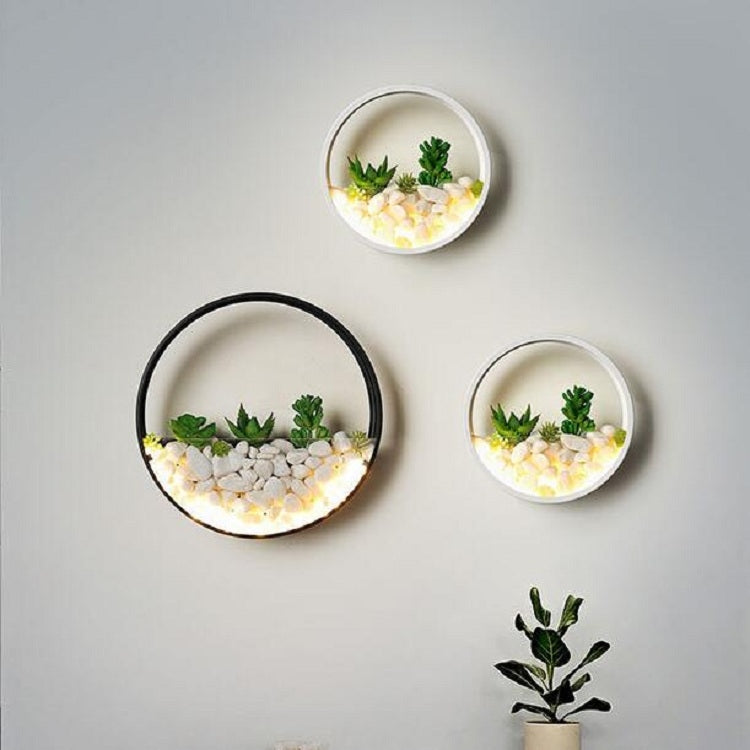 Living Room Background Wall Bedroom Bedside Round Succulent Garden Decorative Wall Lamp, 20 x 5 cm, 30 x 5 cm