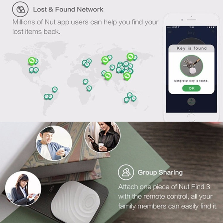 NUT F7X Smart Anti-Lost Device Bluetooth Two-Way Alarm Mobile Phone Key Wallet Anti-Lost Device, White, Gray, Pink, Green