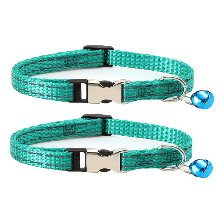 2 PCS Night Reflective Nylon Cat Collar With Bell, No Carving Purple, No Carving Grass Green, No Carving Black, No Carving Rose Red, No Carving Green, No Carving Sky Blue