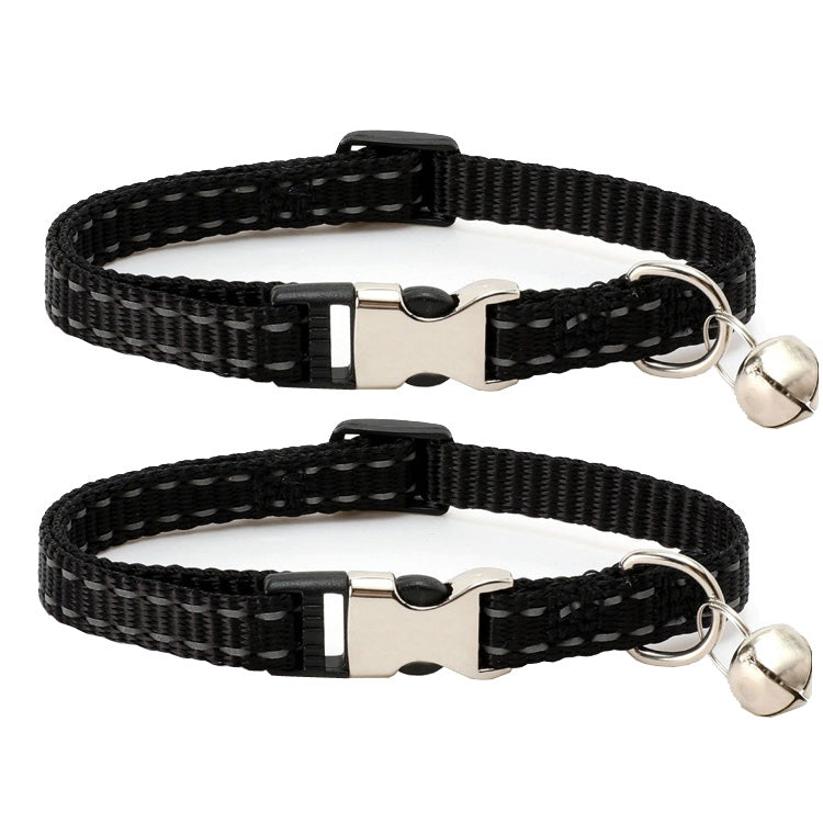 2 PCS Night Reflective Nylon Cat Collar With Bell, No Carving Purple, No Carving Grass Green, No Carving Black, No Carving Rose Red, No Carving Green, No Carving Sky Blue