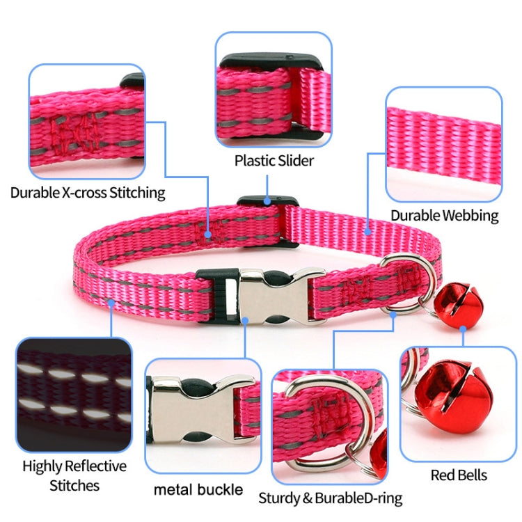 2 PCS Night Reflective Nylon Cat Collar With Bell, No Carving Purple, No Carving Grass Green, No Carving Black, No Carving Rose Red, No Carving Green, No Carving Sky Blue