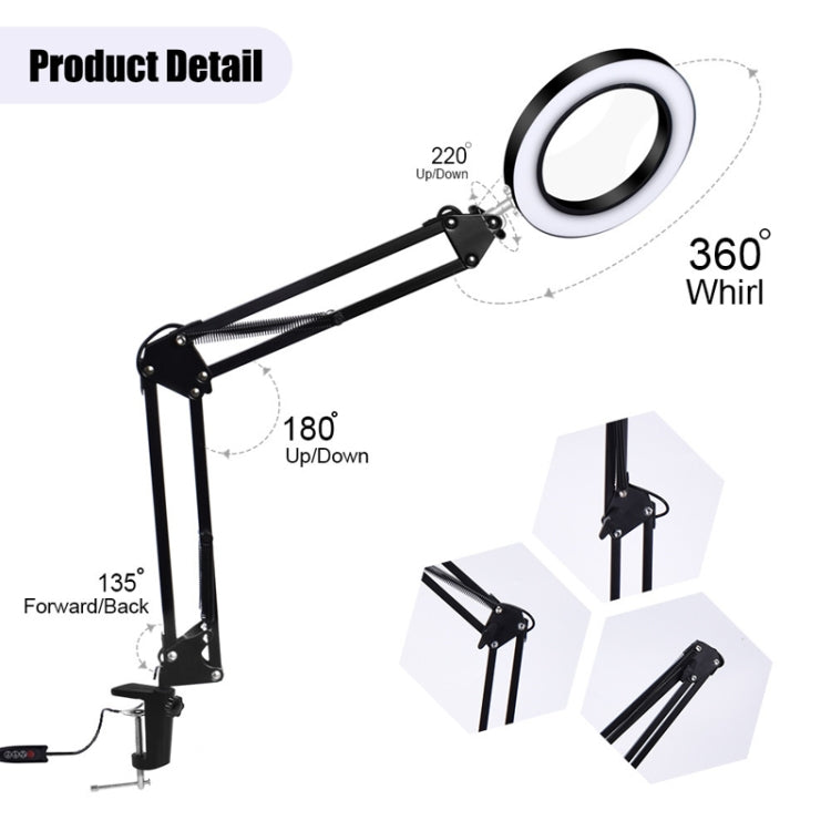 5X Magnifying Glass LED Folding Long Arm Clip Light Eye-protection USB Reading Lamp, Small, Medium, Large