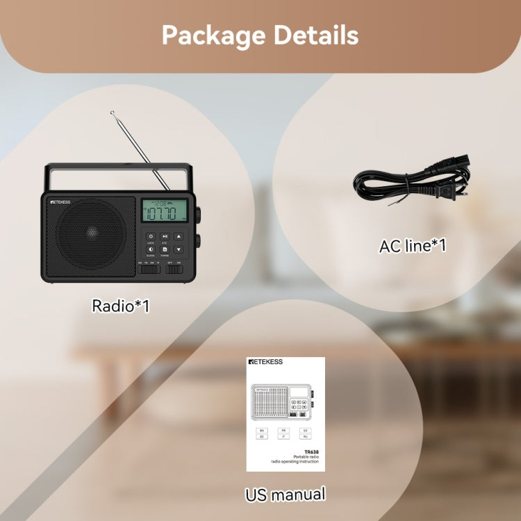 Retekess TR638 LCD Digital Display Full-Band Bluetooth FM Radio Support External Antenna, TR638 (US Plug), TR638 (EU Plug)