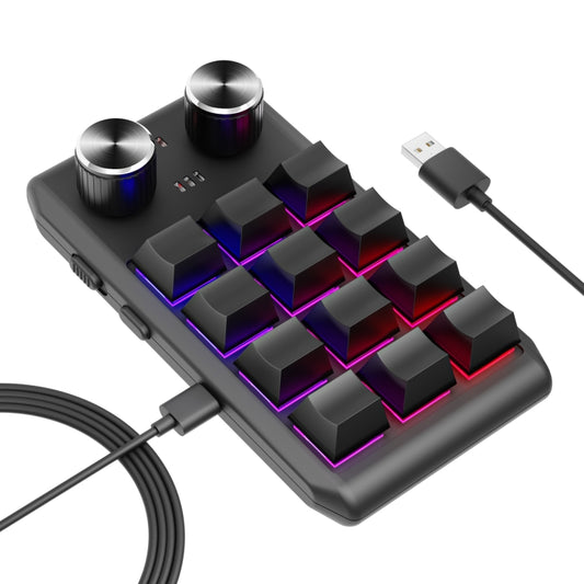 12 Keys Wired With RGB Lights Customized Office Keyboard Shortcut Keys Computer Audio Volume Control, 12 Keys+2 Knobs