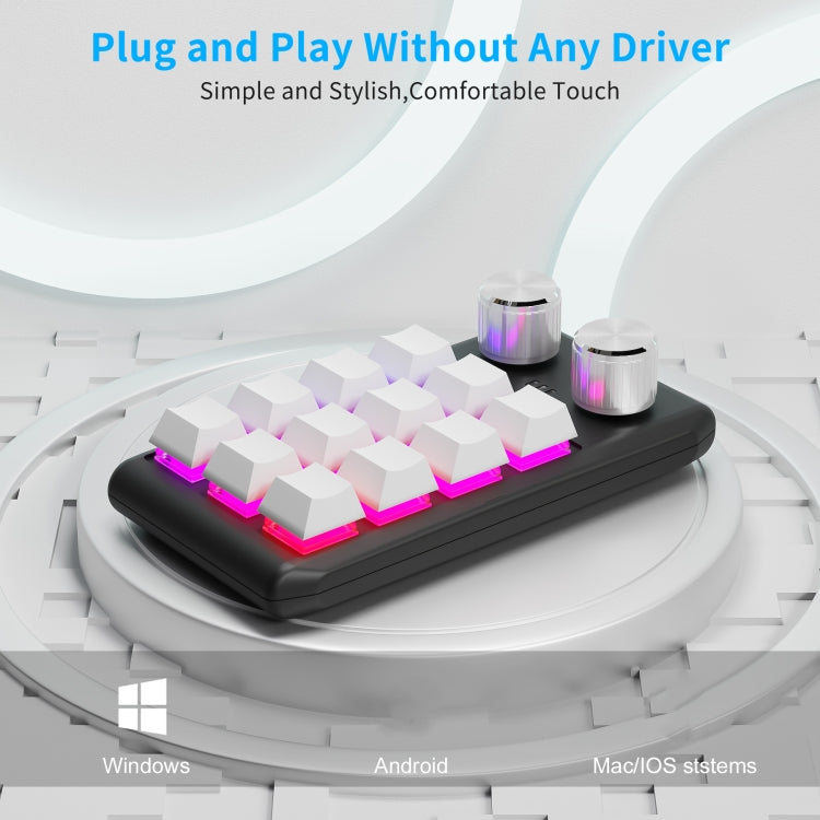 12 Keys Wired With RGB Lights Customized Office Keyboard Shortcut Keys Computer Audio Volume Control, 12 Keys+2 Knobs