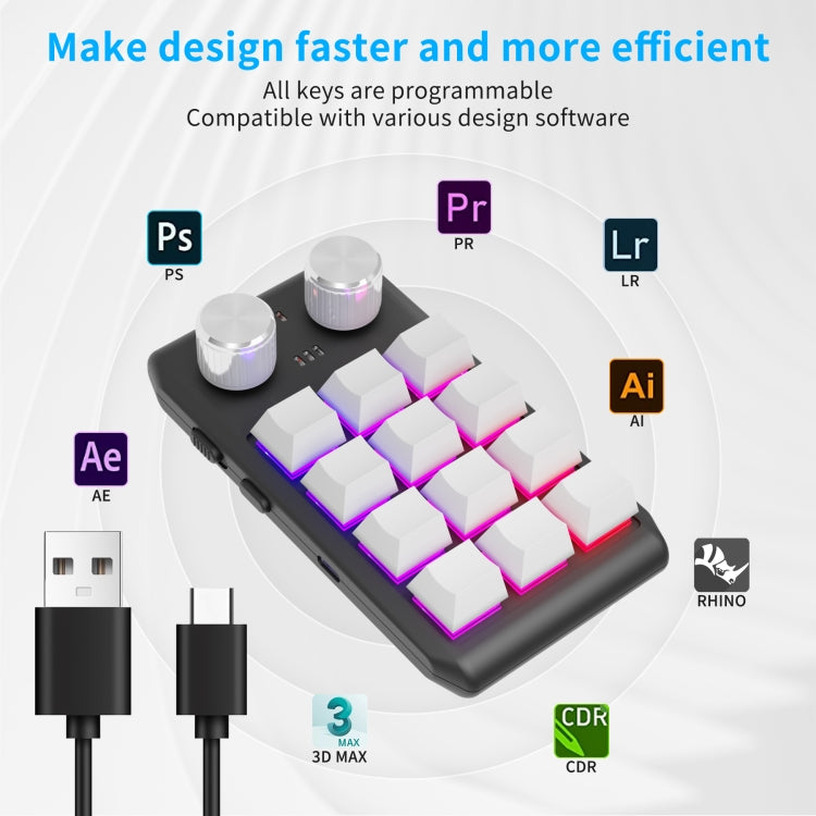 12 Keys Wired With RGB Lights Customized Office Keyboard Shortcut Keys Computer Audio Volume Control, 12 Keys+2 Knobs