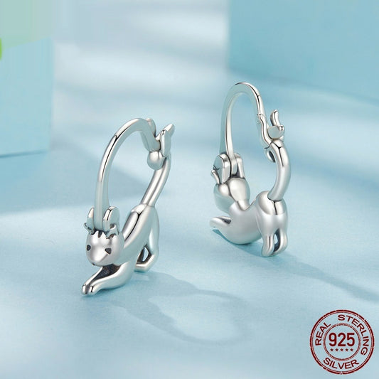 S925 Entire Sterling Silver Kitty Earrings