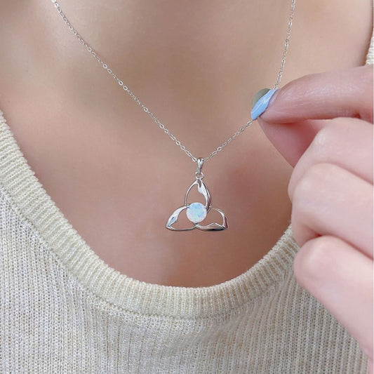 925 Silver Pendant White Round Opal Necklace