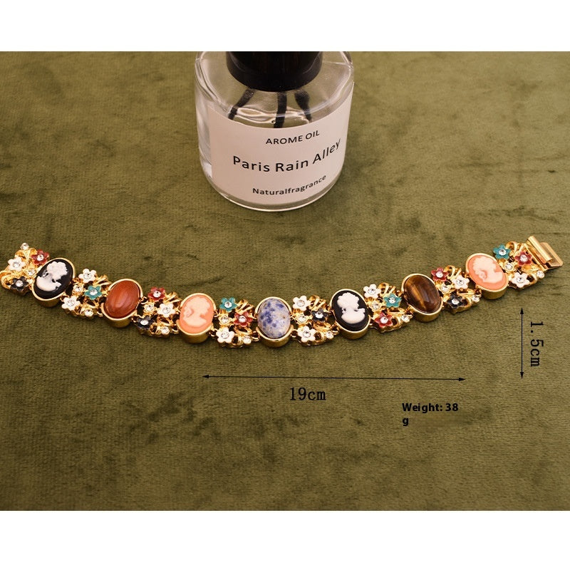 Vintage Natural Stone Embossed Enamel Women's Bracelet