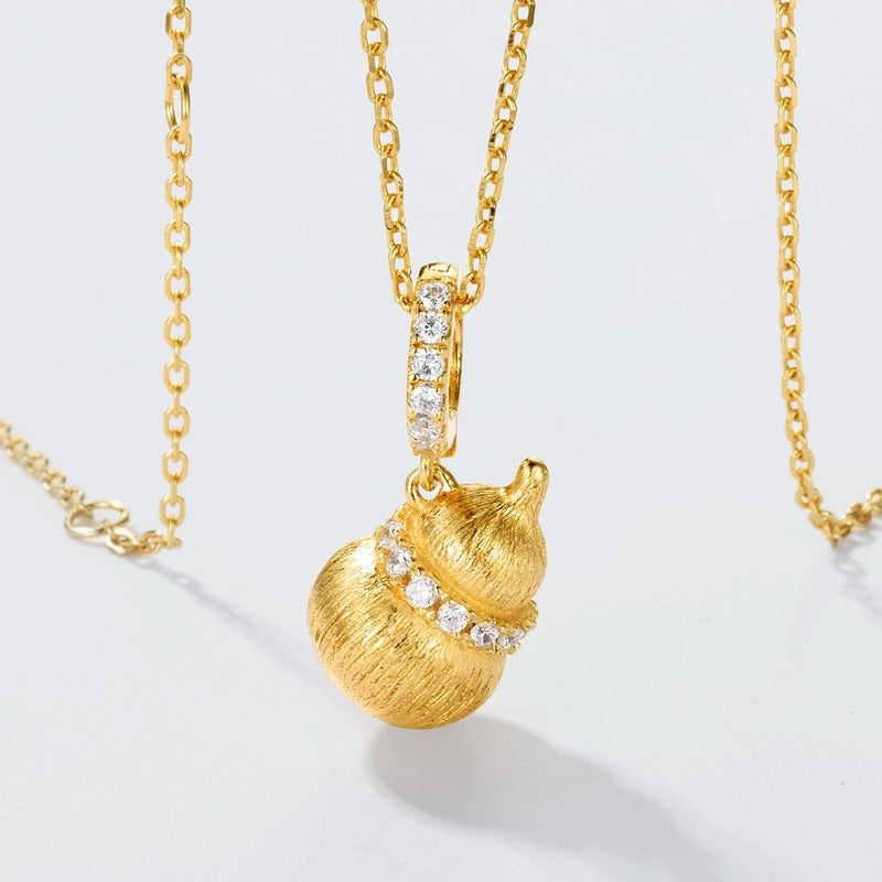 Brushed Calabash Pendent Necklace S925 Silver Plating 10k Gold