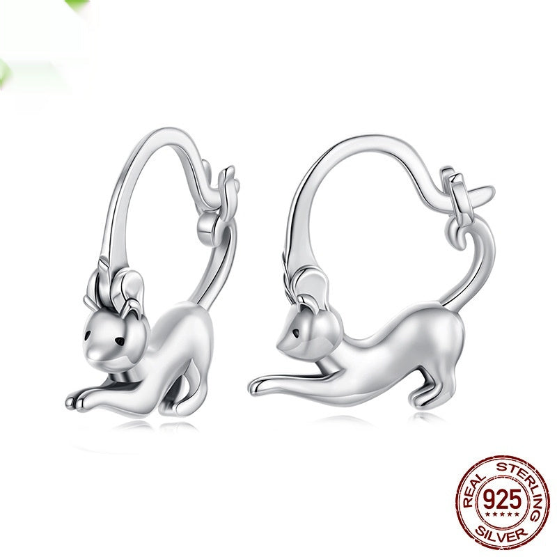 S925 Entire Sterling Silver Kitty Earrings
